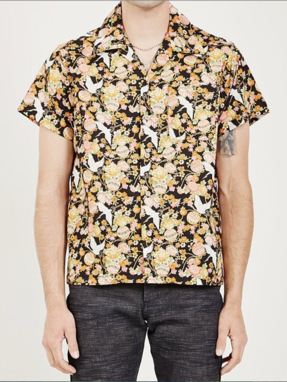 Naked & Famous | Aloha Shirt Japan Tsuru Festival Black | Medium